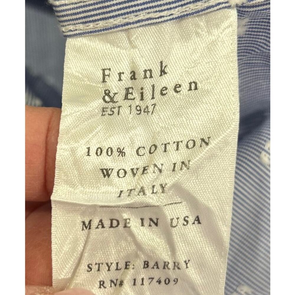 Frank & Elieen Barry Blue Pinstripe Stars Crinkle Button Up Shirt Classic - Picture 7 of 8